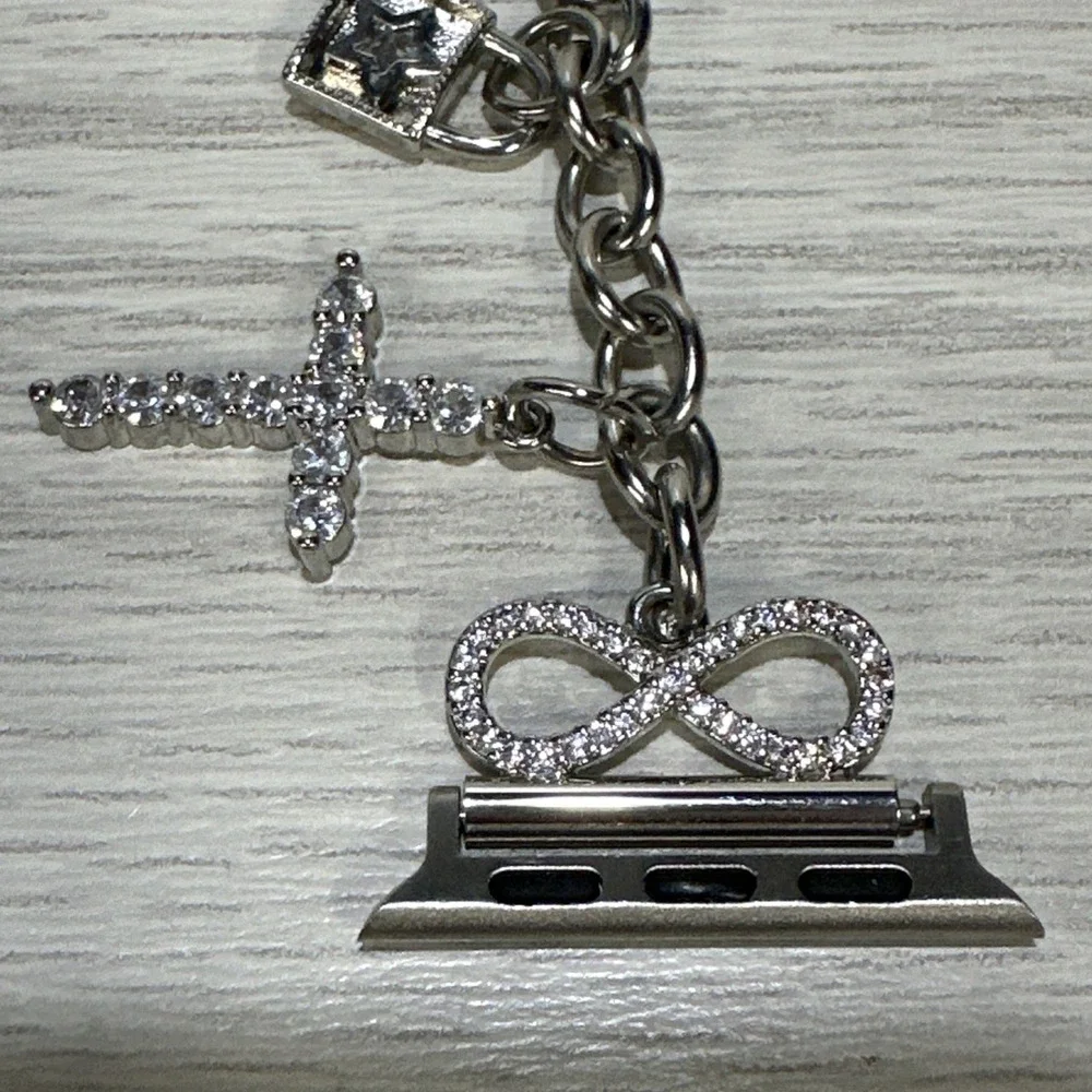 Apple Watch Band Metal Silvertone w/ Faux Diamond Charms